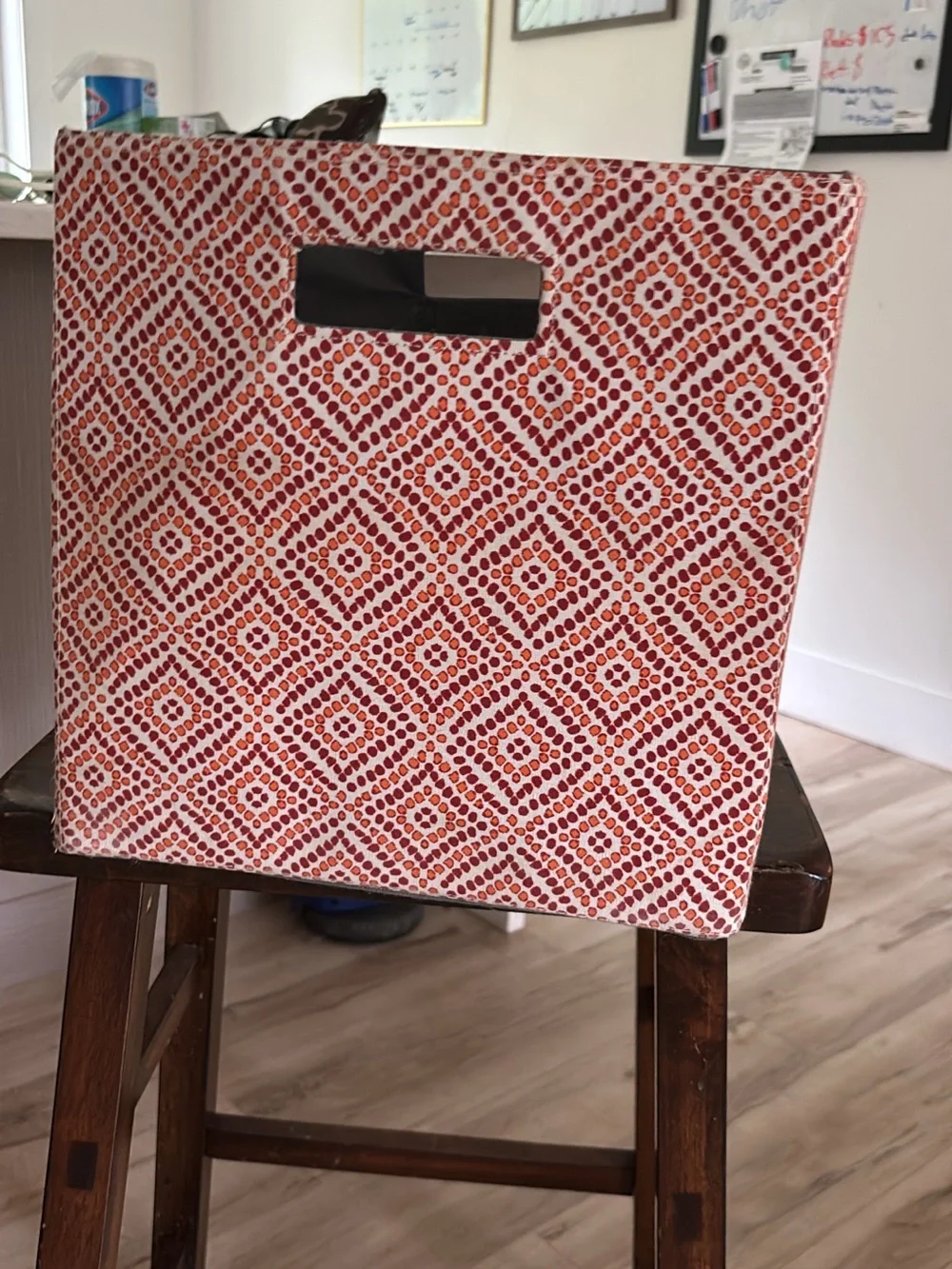 Threshold Orange and White Geometric Fabric Storage Bin